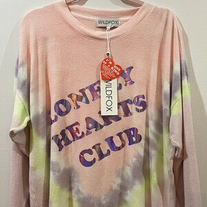 Wildfox Lonely Hearts Club Roadtrip Tie-Dye Oversized Sweatshirt NWT $128 XS